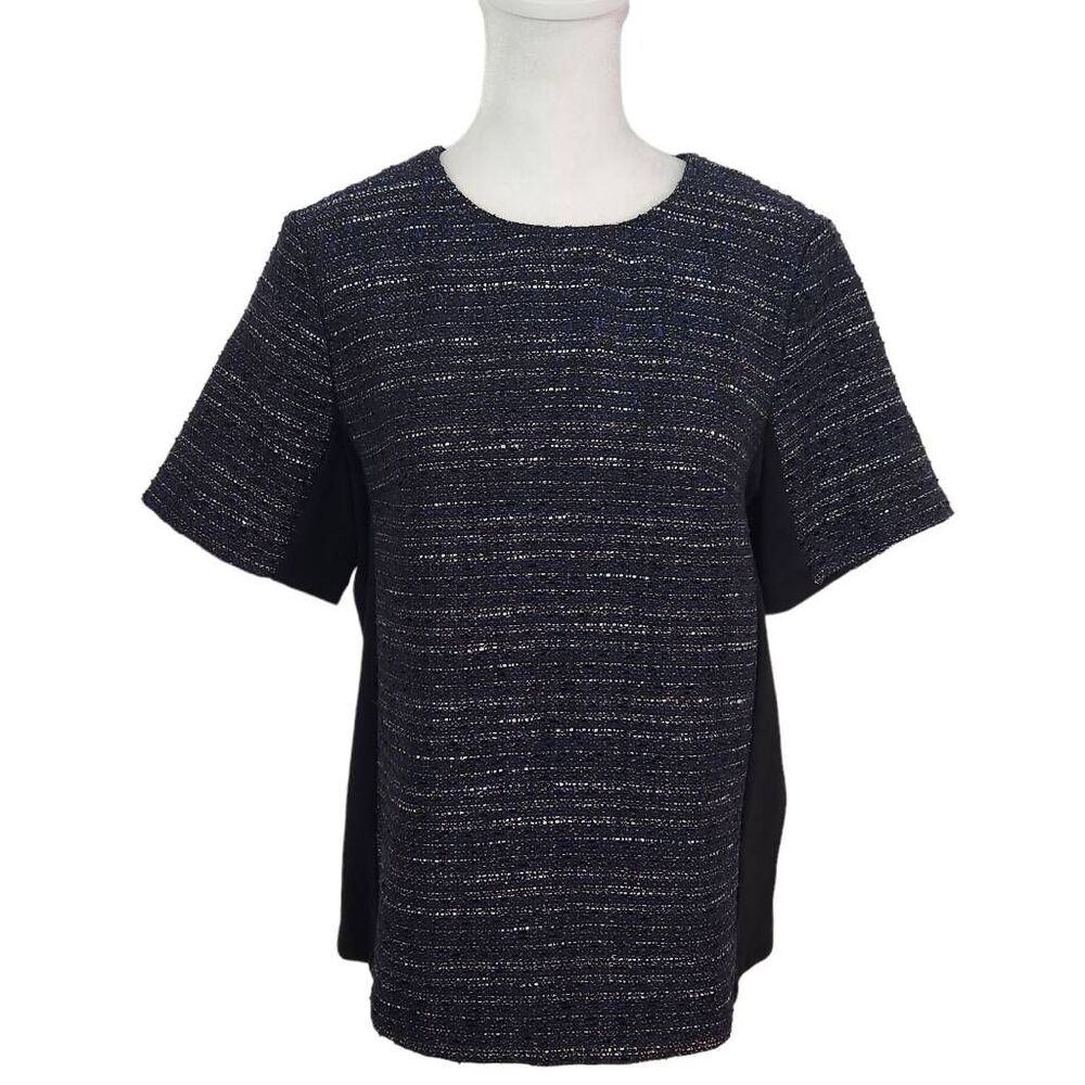 Ava Metallic Navy Tweed Top Size Small NWOT Ava Blue Tweed Blouse